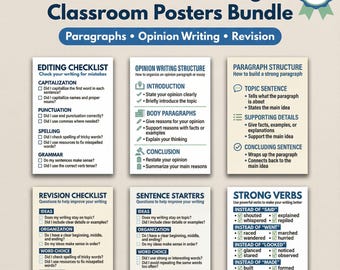 Grades 4–5 Writing Classroom Posters Bundle | Paragraphs, Opinion & Revision