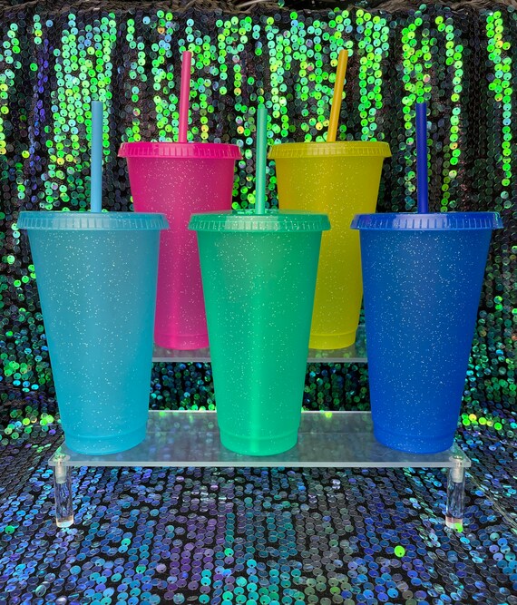 24oz Bright Neon Colorful Glitter Reusable Cold Cups, Bulk Set of 5 Cups,  Tumbler Supplier, Crafting Supplies - Etsy