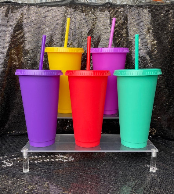 24oz Set of 5 Colorful Reusable Cold Cups With Lids and 
