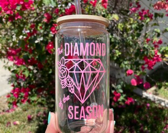 Bridgerton glass beer can cup with straw and bamboo lid | Bridgerton inspired | diamond of the season | Queen Charlotte
