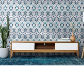 Blue Floral Peel and Stick Wallpaper | Removable Botanical Wall Decor | Easy Application Pattern for Home