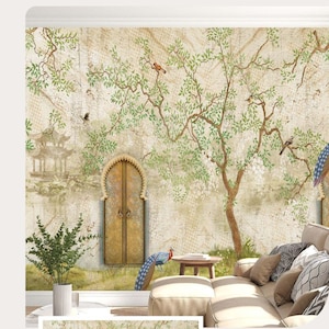 Rural Landscape Wall Mural: Vintage Rustic Peel and Stick Wallpaper