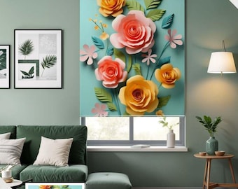 Estor enrollable floral 3D: Cortina opaca mate de PVC - Tamaño personalizado