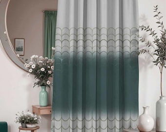 Gray & Green Tail Design Blackout Curtain: Handcrafted Polyester