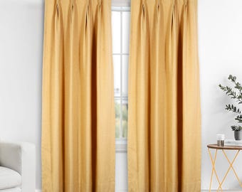 Mustard Pinstripe Linen Curtain - Light Filtering Dobby Tab Top