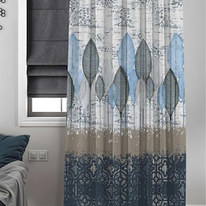 Unique Leaf Printed Polyester Curtains- Curtains Custom Size, Blackout Curtains, Curtain Panels, Blackout Curtain, Printed Curtains, Curtain
