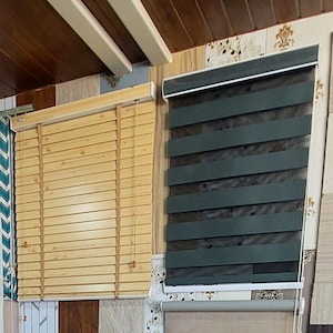 Wooden Roller Cordless Blinds for Day & Night- Blackout Window Shades for Patio Doors Nursery, Meeting Room in Slats 50 mm 29 Color Options