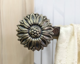 Solid Brass Lotus Flower Curtain Finial | Antique Vintage Style Rod End Decor