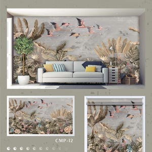 Vintage Wald mit Vögel Wallpaper- Abziehen und Aufkleben Tapete, Abnehmbare Tapete, Wohnkultur, Wand Kunst Dekor, Neutrale Boho Tapete
