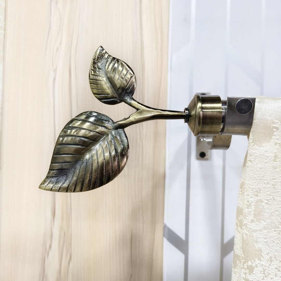 Unique Brass Leaf Design Finials, Curtain Hold Back, Curtain Hardware