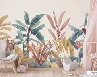 Luxury forest-leafs wallpapers for Baby-room home-decor Moody peony art Bed-room Kids-room miniature Jungle dollhouse-arts