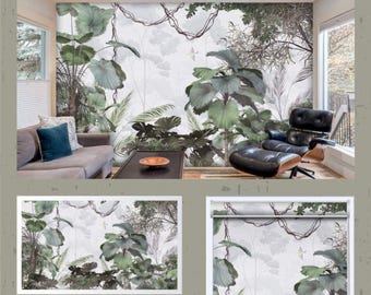 Jungle Wallpaper Peel and Stick | Removable Tropical Forest Leaf Design | Botanical Peel and Stick Wallpaper for Accent Walls