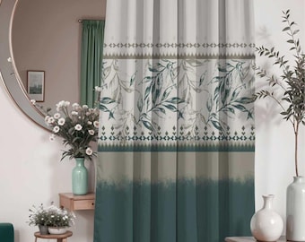 Leaf Print Blackout Curtains | Boho Polyester Window Treatment | Custom Size Available