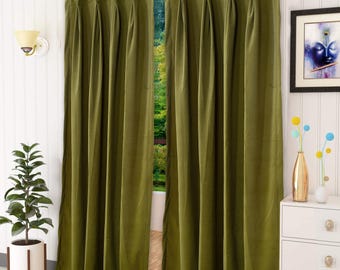 Light Green Velvet Curtain: Bedroom Window Panel, Custom Size