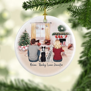 Couple With Dog Ornament, Dog Family Ornament, Couple Christmas Ornament, Fur Family Christmas Ornament, New Family Portrait Gift