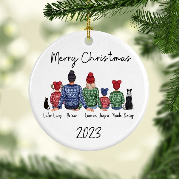 Personalized Family Christmas Ornament, Family Kids Baby, Family Christmas Gift, Family with Pets Ornament, Sweater Family Portrait Gift