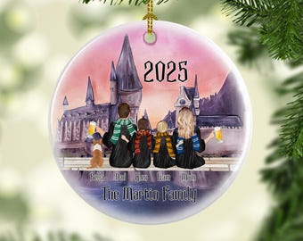 Personalized Wizard Family Christmas Ornament, Wizard Family and Pets Ornament, Magic Family Ornament, Wizard Family Christmas Gift