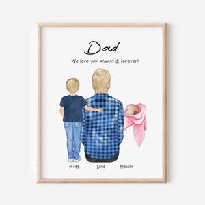 Custom Dad Children Portrait, Dad Baby Print, Father&#39;s Day Gift, Father Birthday Gift, Digital Family Portrait, Christmas Gift, Gift for Him