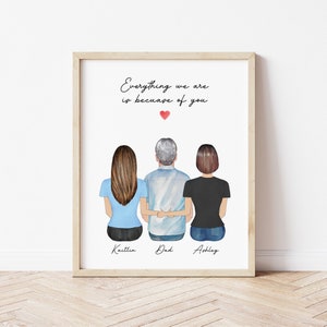 Personalized Dad and Daughters Portrait Print, Gift From Daughter, Fathers Day Gift, Gift For Dad, Family Portrait, Birthday Gift For Father