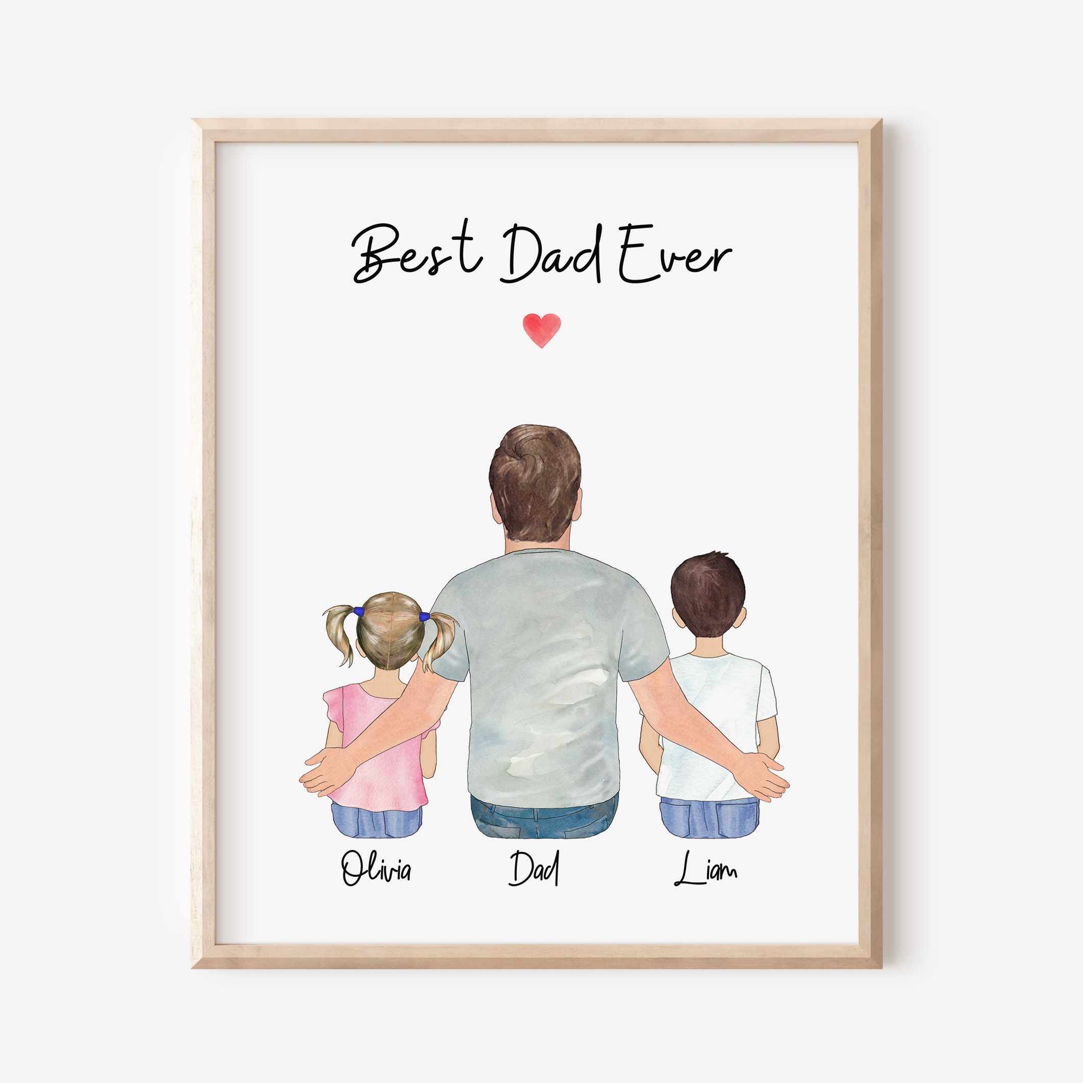 Personalized Dad and Kids Portrait Print, Custom Dad Kids Gift, Fathers ...