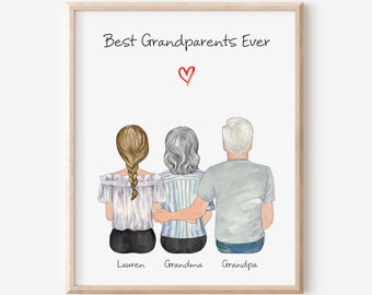 Regalo personalizado para abuelos, impresión de retrato de abuelos, regalo para abuelos de nietos, regalo para el Día de la Madre, regalo para el Día del Padre