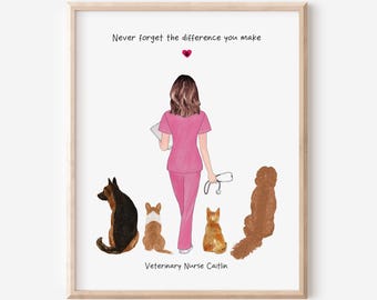 Personalized Veterinary Nurse Portrait, Gift For Vet, Veterinary Technician Portrait Print, Vet Nurse Print, Vet Tech Gift