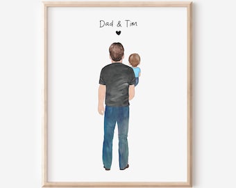 Retrato personalizado de papá y bebé, regalo para el Día del Padre, regalo para papá primerizo, regalo de cumpleaños para papá, retrato familiar digital, regalo de Navidad, regalo para él