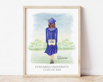 Personalisierte Abschluss Porträt Druck, Mädchen Abschluss Geschenk, Universitäts Abschluss, High School Abschluss, Tochter Abschluss Geschenk