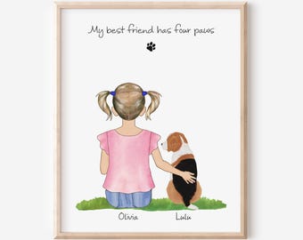 Personalized Child and Pet Portrait, Child and Dog Illustration, Dog Best Friend Gift, Dog and Owner Portrait, Child Birthday Gift