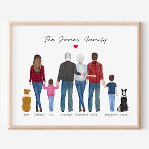 Custom Family Portrait, Dog Family Portrait, Family Anniversary Gift, Mothers Day Gift, Fathers Day Gift, Grandkids Grandparents Gift