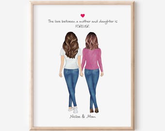 Custom Mom and Daughter Portrait Print, Mother's Day Gift, Mother Birthday Gift, Digital Family Portrait, Christmas Gift, Gift from Daughter