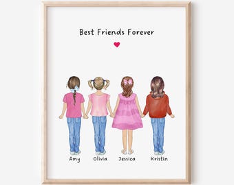 Custom Childhood Friend Portrait, Childhood Best Friend Gift, Best Friend Forever, Kid Birthday Gift, Kids Friendship Gift