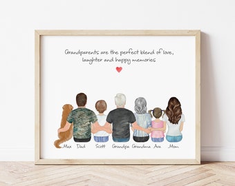 Personalized Grandparents and Grandchildren Portrait, Grandma and Grandpa Wall Art, Grandkids Gift, Mother's Day Gift, Father's Day Gift