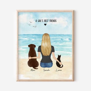 Pet Lover Mother&#39;s Day Gift, Personalized Dog Mom Print, Pet Print, Cat Mom Wall Art Print, Cat & Dog Owners Gift, Custom Portrait with Pets