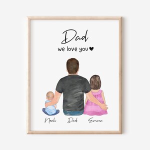 Personalized Dad and Kids Portrait Print, Custom Dad Baby Gift, Fathers Day Gift, Gift For Dad, Family Portrait, Birthday Gift For Father