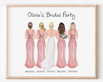 Personalized Bridal Party Print, Bride Gift From Bridesmaid, Bridesmaid Portrait Print, Bridal Party gift, Bride Tribe Print, Wedding gift