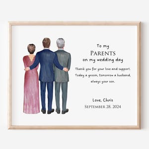 Personalized Groom and Parents Portrait Print, Wedding Gift for Parents of Groom, Gift From Groom, Gift For Mom and Dad On My Wedding Day