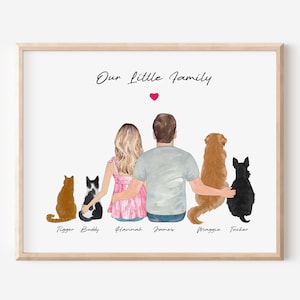 Custom Dog Family Portrait Print, Pet Owner Portrait, Couple and Pet Portrait, Mothers Day Gift, Family Anniversary Gift, Pet Lover Gift