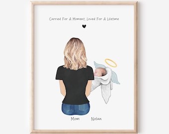 Ritratto di mamma angelo, regalo per la perdita di un bambino, regalo commemorativo per neonati, in memoria di un bambino, regalo per un nato morto, regalo in ricordo di un bambino, regalo per un lutto