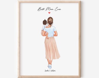 Personalisierte Mutter und Baby Porträt, Mutter und Kinder Wandkunst, Mutter und Baby Druck, Mutter Baby Kleinkind Porträt, Muttertagsgeschenk, Geschenk für Mama