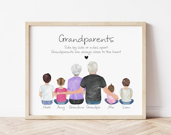 Regalo personalizado para abuelos, impresión de retrato de abuelos, regalo para abuelos de nietos, regalo para el Día de la Madre, regalo para el Día del Padre