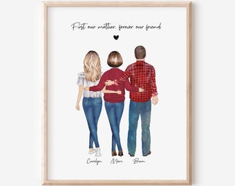 Custom Mother and Daughter, Son Portrait, Mom and Children Gift, Mom Kids Illustration, Mother Birthday Gift from Daughter and Son