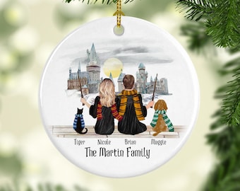Wizard Family Christmas Ornament, Wizard Couple Ornament, Magic Castle Ornament, Wizard Family Portrait Print