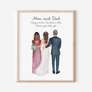 Personalized Gift for Parents of the Bride, Bride and Parents Portrait Print, Gift for the Bride, Custom, Wedding Print, Family Wedding Gift