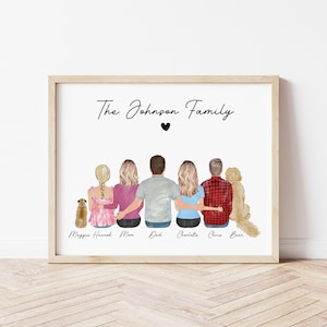 Personalized Family Portrait Print, Family Wall Art and Pets, Family Anniversary Gift, Mother's Day Gift, Father's Day Gift, Family Gift