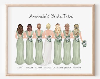 Personalized Bride Tribe Print, Bridesmaid Gift, Wedding Party Gift, Bridal Party Print, Bride Gift From Bridesmaid, Bridesmaid Proposal