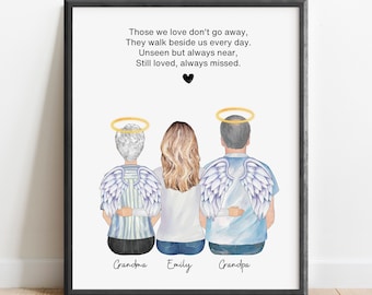 Regalo conmemorativo personalizado para abuelos, regalo conmemorativo familiar, retrato de abuela, abuelo y nieta, regalo de recuerdo