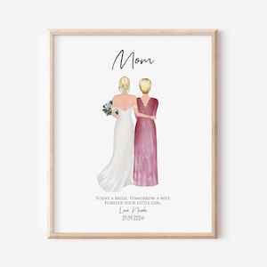 Personalized Gift for Mother of the Bride, Family Wedding Gift for Mom, Bride and Mom Portrait Print, Family Wedding Print
