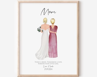 Regalo personalizado para la madre de la novia, regalo de boda familiar para mamá, impresión de retrato de novia y mamá, impresión de boda familiar