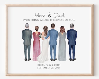 Regalo de boda familiar para los padres de los novios, impresión de retrato de los padres de los novios, regalo para la madre de la novia